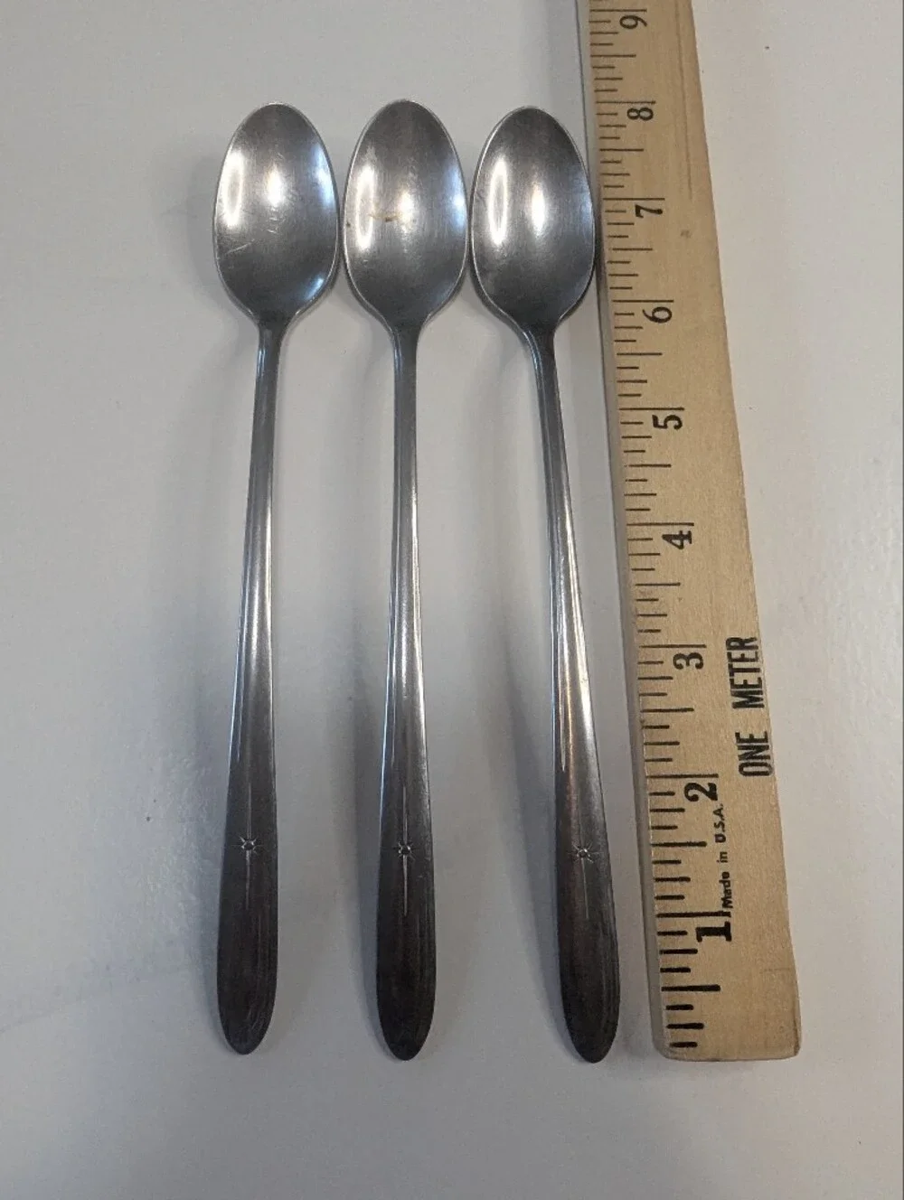 Vintage EVR1 By Everlasting Iced Tea Spoons Lot Of 3 Sunburst Stainless USA